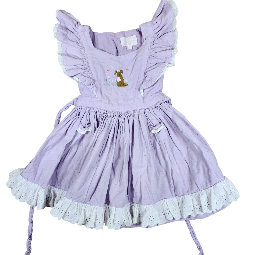 Petit Papillon Dress Lavender Swiss Dot‎ Embroidered Dog Eyelet Ruffle Vintage 4